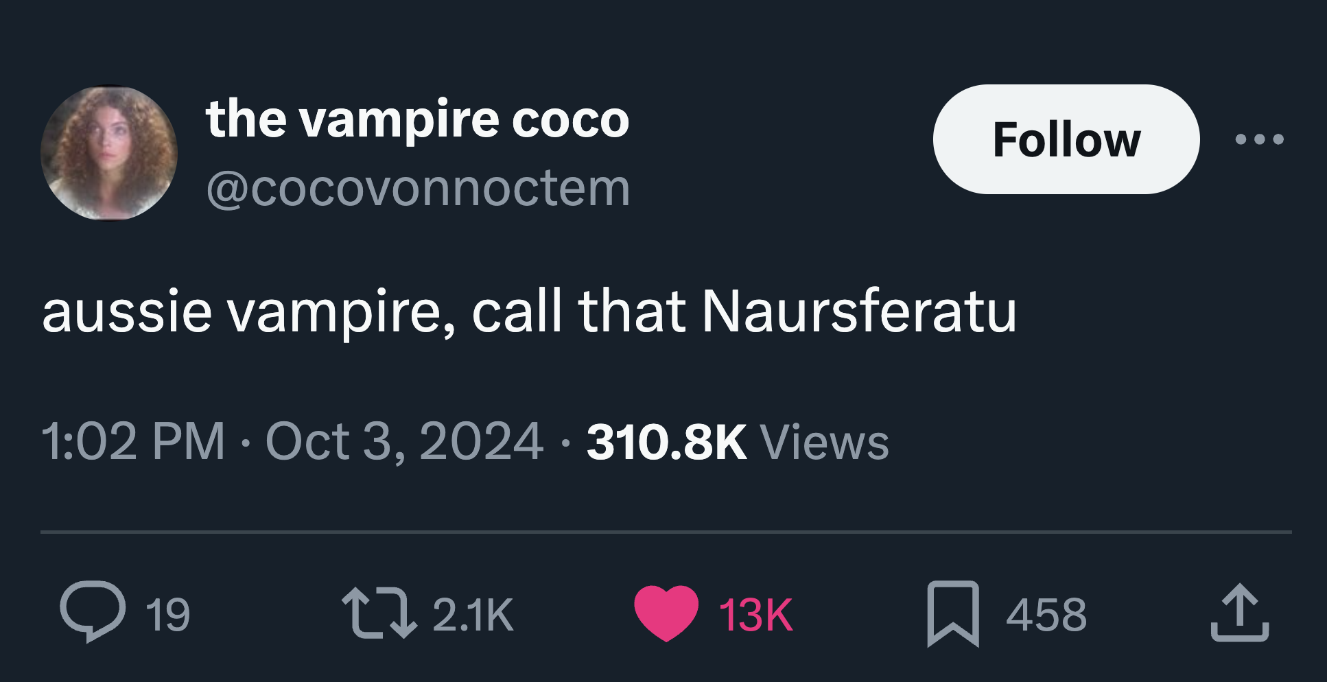 screenshot - the vampire coco aussie vampire, call that Naursferatu Views 19 13K 458